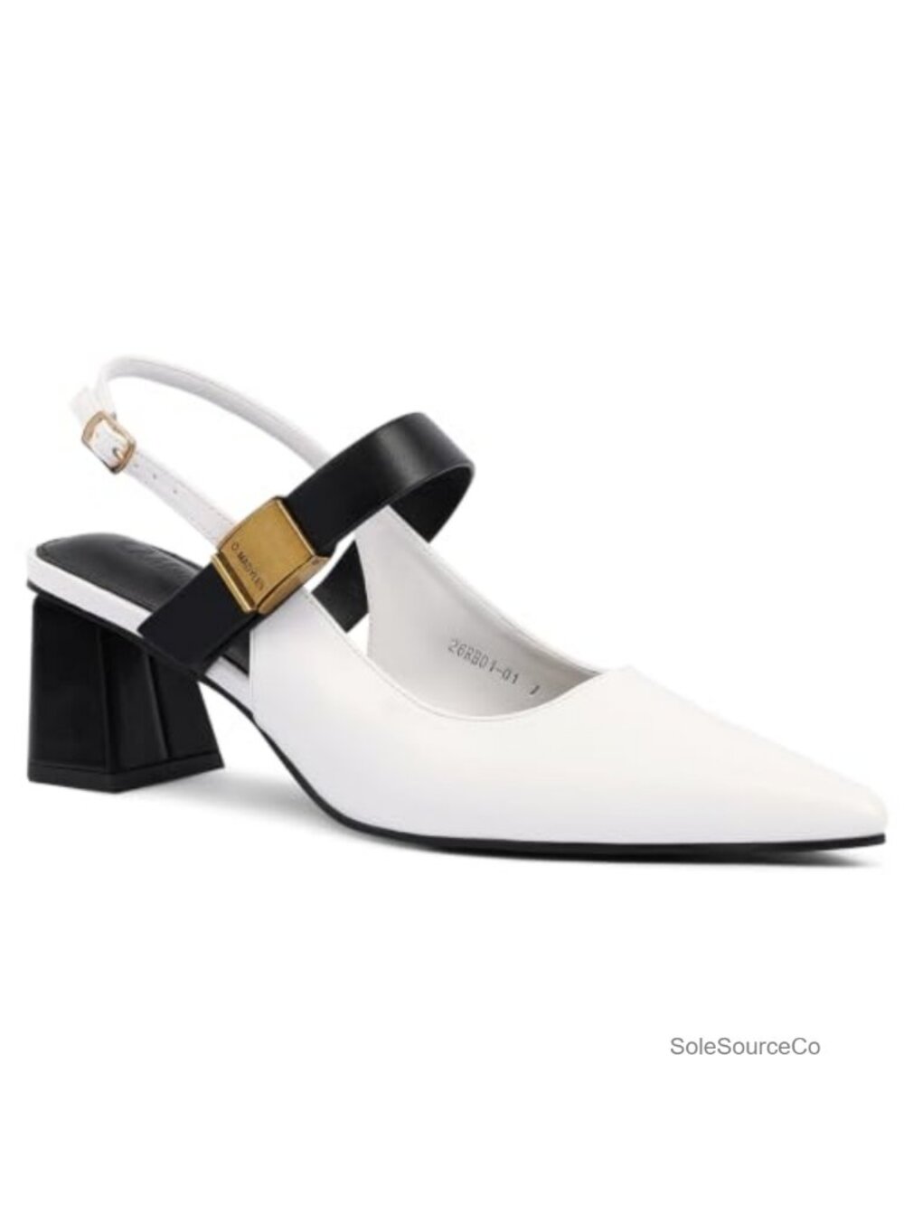 O.Madyles Women Pointed Toe Slingback Block Heels Pumps Faux Leather